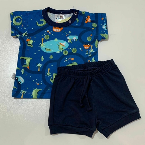 CONJUNTO DE CAMISETA E SHORT MEIA MALHA JACARÉ AZUL