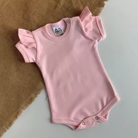 BODY CURTO MANGA FRUFRU SUEDINE ROSA BEBÊ