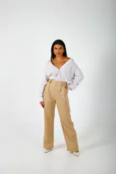 Camisa Gales Listrada Bege na internet