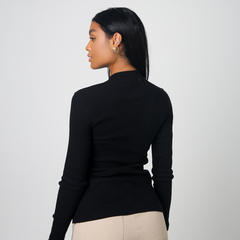 GOLA TURTLENECK MANGA LONGA EM RIBANA DE ALGODÃO - PRETA na internet