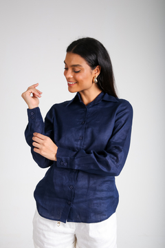 CAMISA 100% LINHO - AZUL MARINHO