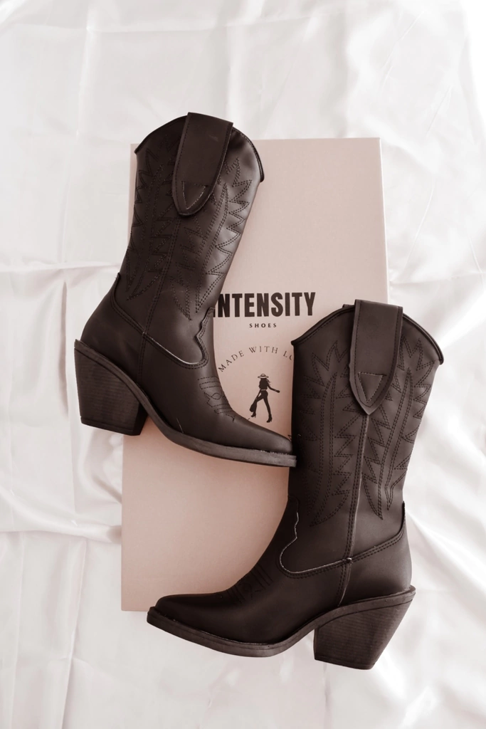 Botas texanas SHEILA Eco cuero taco 8 cm Negro.