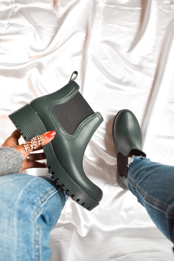 Botas lluvia elástico plataforma invierno Verde.