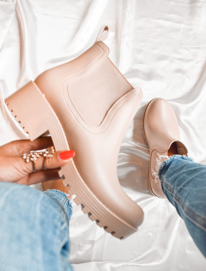 Botas lluvia elástico plataforma invierno Nude.
