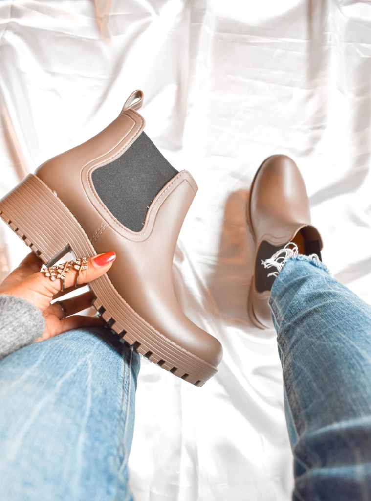 Botas lluvia elástico plataforma invierno Marrón.