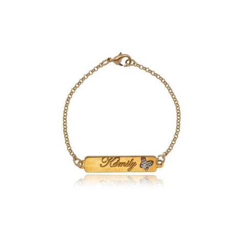Pulseira Infantil Borboleta com Nome Personalizado Banhado a Ouro/Ródio Branco