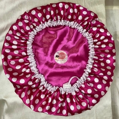 Touca de cetim estampada "Poá pink"