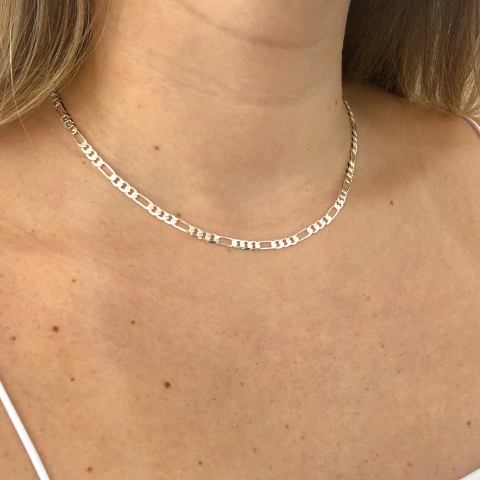 Choker Corrente Fígaro Banho de Prata