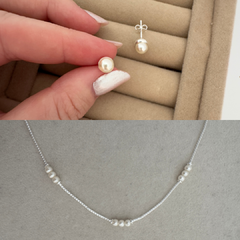Kit Pérola (Brinco + Choker) Banho de Prata - comprar online