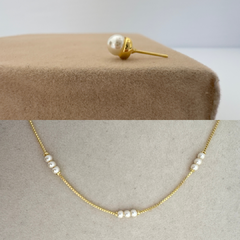 Kit Pérola (Brinco + Choker) Banho de Ouro - comprar online