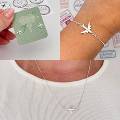 Kit Avião (Brinco + Pulseira + Colar) Banho de Prata - comprar online