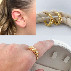 Kit Croissant (Anel + Argola + Piercing Fake) Banho de Ouro - comprar online