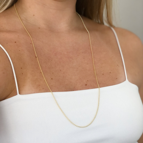 Colar Longo Mini Bolinhas 70 cm Banho de Ouro 18k