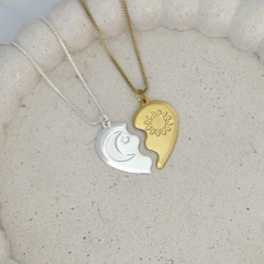 Duo Colares Metade Coração Sol e Lua