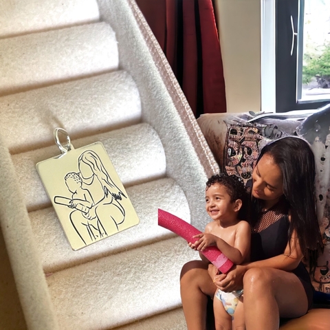 pingente sua foto esboço de prata