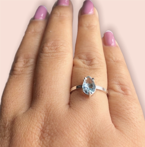 Anel gema de prata aro reto