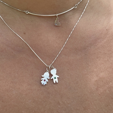 Cordão de prata UM pingente filho com ponto de luz