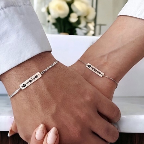 Conjunto pulseira casal personalizavel de prata spotfy