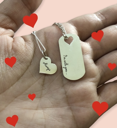 Conjunto dogtag casal personalizavel de prata - comprar online