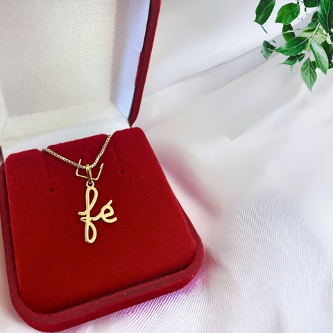 Cordão de ouro 18k com pingente fé