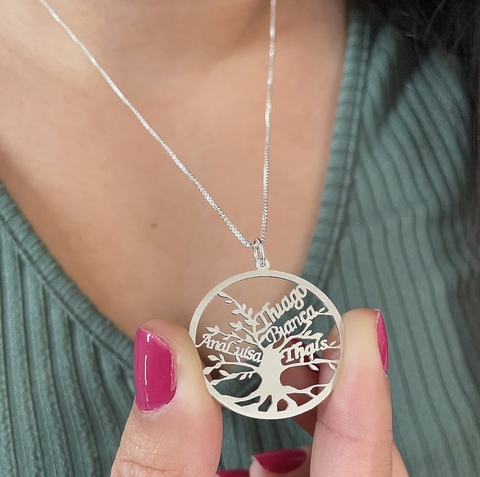 Cordão de prata árvore da vida família