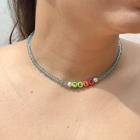 Choker cristais moda praia com nome personalizado