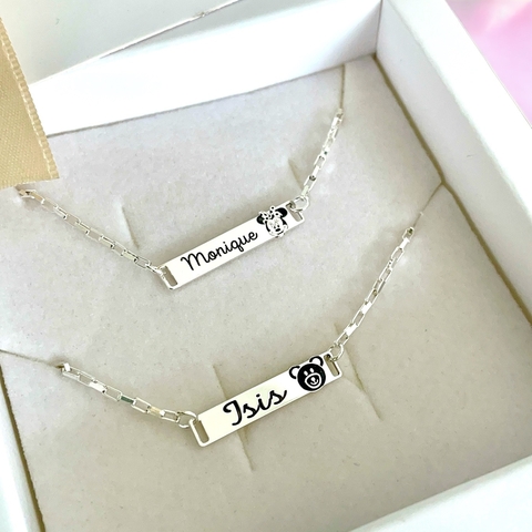 Pulseira de prata plaquinha desenhos