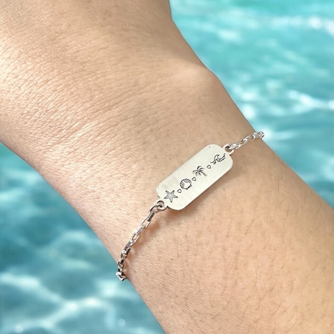 Pulseira de prata plaquinha reflexos