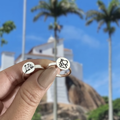 Anel de prata Love ES Aro reto aplique redondo - comprar online