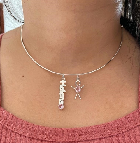 conjunto choker meio aro com pingentes de prata 950 personalizado