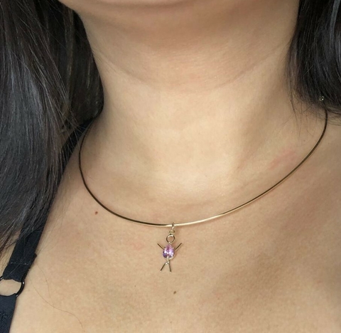choker ouro 18k meio aro +pingente baby