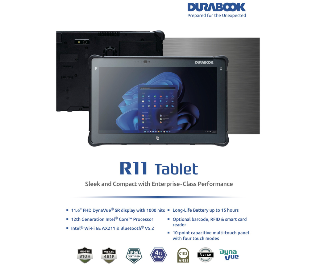 Durabook l R8 Rugged Tablet l Tablete Industrial Robusto l Elegante e Super Compacto l Formato de bolso l 8.0” (1280 x 800) LCD DynaVue® SR display com 800 nits l Personalizável l Projetado para os ambientes mais severos l Peça um orçamento - comprar online