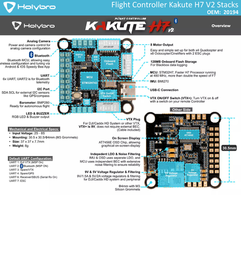 Holybro Kakute H7 V2 Stacks l Flight Controller with Bluetooth | FPV Flight Controller | Controlador de Voo l Drones, Robôs e UAVs | 20194 l 20195 l 20196 l 20197 - online store