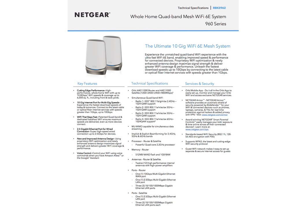 Netgear Orbi 900 Series Quad-Band l WiFi 6e Mesh 10.8Gbps RBKE964 , RBKE963, RBKE962, RBSE960, Até 200 Dispositivos on internet