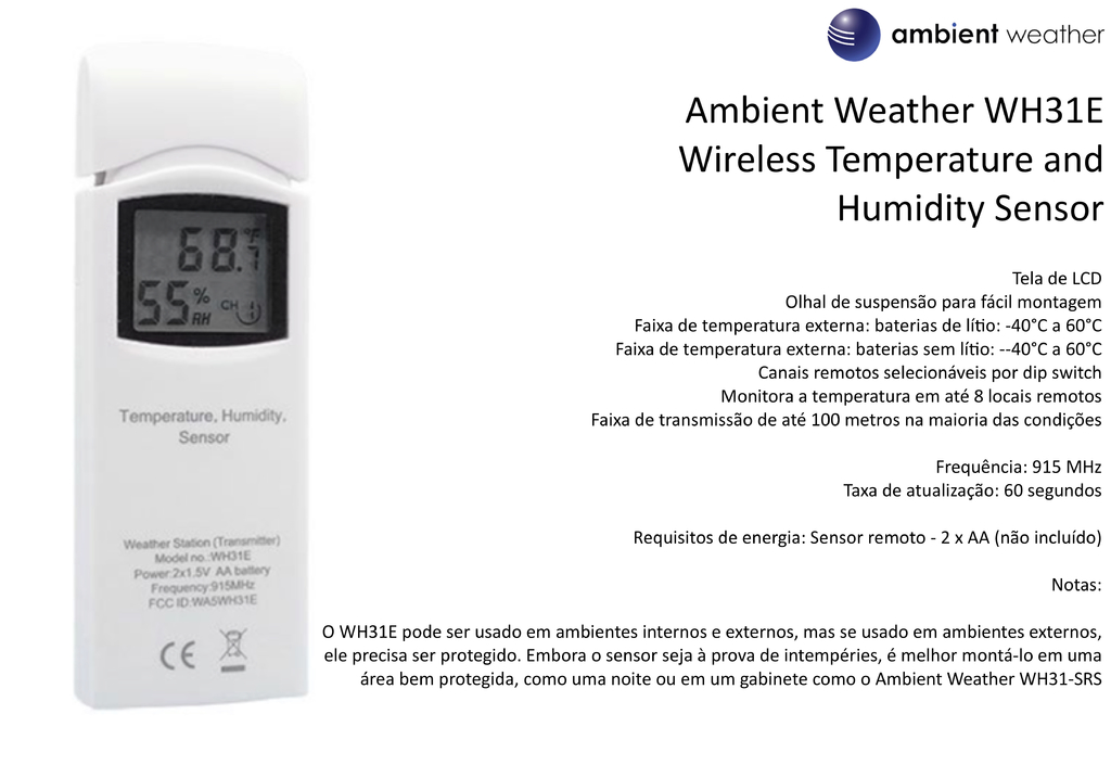 Ambient Weather Estação Metereológica WS-2902 WiFi & Internet Conectada + Sensor de Raios + Sensor de Umidade do Solo - online store