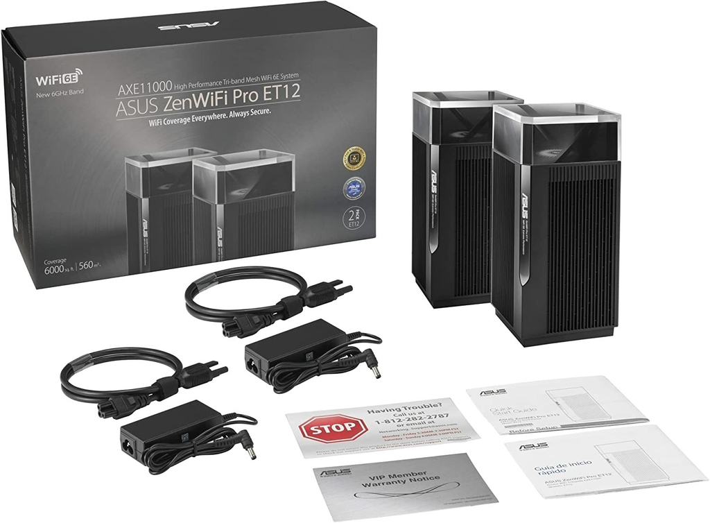 Imagen de Asus Zenwifi 6E PRO ET12 AiMesh KIT2 | AXE11000 | Tri-Band | Sinal WiFi de 360º | Dual 2.5G Ports | Cobertura de 560m² & 6+ Rooms | Incluída Segurança de Internet Vitalícia