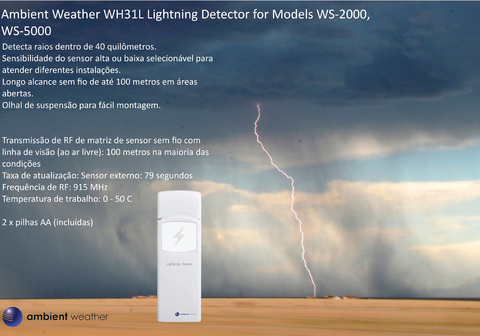 Ambient Weather Estação Metereológica WS-2902 WiFi & Internet Conectada + Sensor de Raios + Sensor de Umidade do Solo