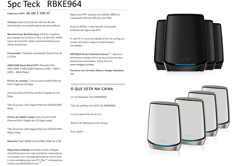 Netgear Orbi 900 Series Quad-Band l WiFi 6e Mesh 10.8Gbps RBKE964 , RBKE963, RBKE962, RBSE960, Até 200 Dispositivos - online store