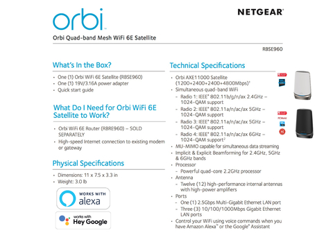 Netgear Orbi 900 Series Quad-Band l WiFi 6e Mesh 10.8Gbps RBKE964 , RBKE963, RBKE962, RBSE960, Até 200 Dispositivos - online store