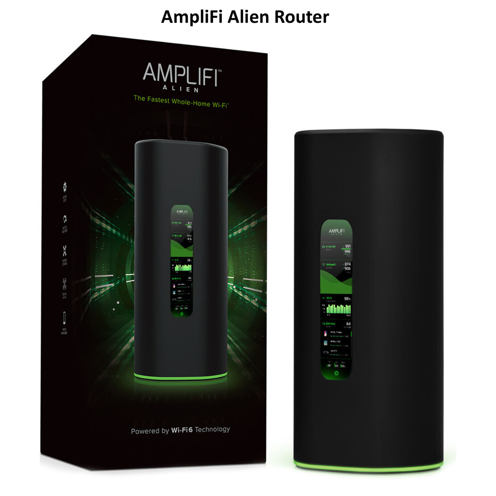 Ubiquiti Amplifi Alien Tri-Band WiFi6 Gigabit Router l Sistema WiFi6 Mesh l Tela Touchscreen l 4 portas Gigabit Ethernet l VPN integrada l Tecnologia Teleport l Sistema Mesh escalável l Ativado para Uso Doméstico ou Comercial l Cobertura de até 1.120 m² en internet