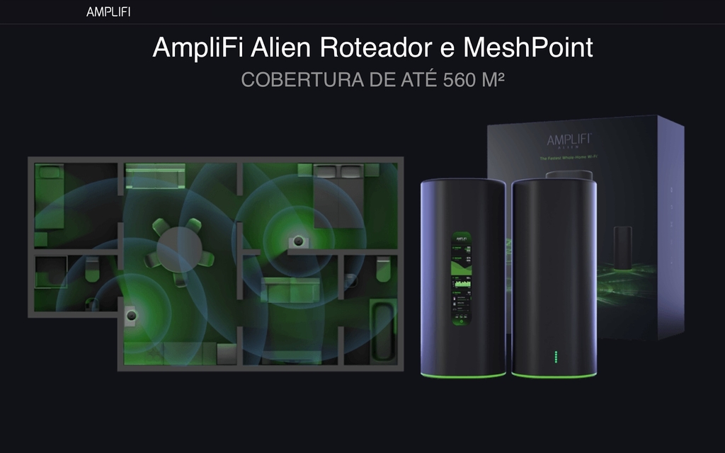 Imagen de Ubiquiti Amplifi Alien Tri-Band WiFi6 Gigabit Router l Sistema WiFi6 Mesh l Tela Touchscreen l 4 portas Gigabit Ethernet l VPN integrada l Tecnologia Teleport l Sistema Mesh escalável l Ativado para Uso Doméstico ou Comercial l Cobertura de até 1.120 m²