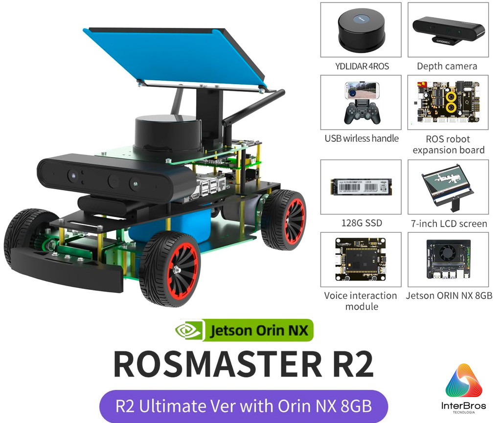 Yahboom ROSMASTER R2 ROS2 Robot com Estrutura de Chassis Ackermann , NVIDIA Módulo Jetson Orin NX 8GB ou Raspberry Pi - comprar online