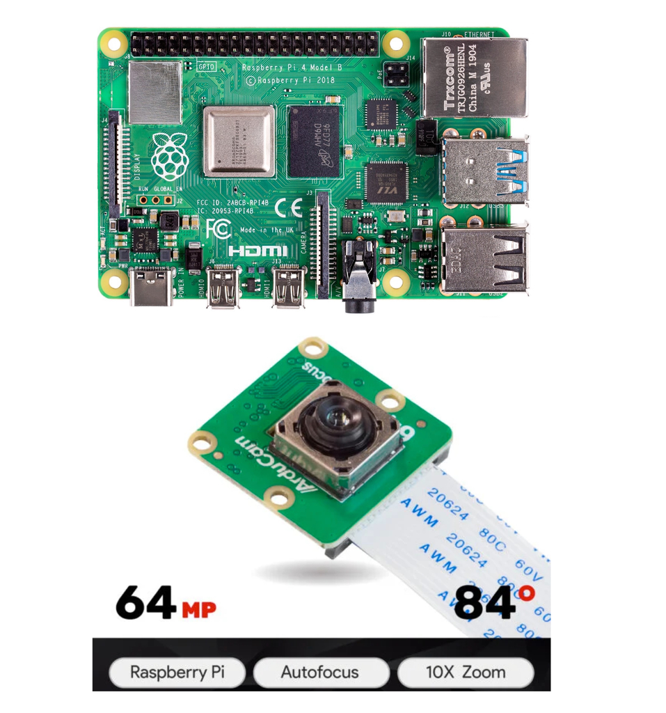 Raspberry Pi 4 Computer Model B 4GB RAM + Arducam Camera Hawk Eye 64MP