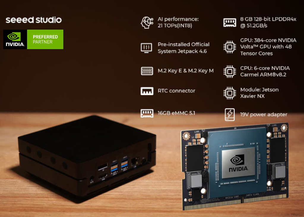 Seeed Studio reComputer J2012 | Mini PC com 21 TOPs | Edge AI Device com Jetson Xavier NX Module 16GB | 384-core NVIDIA Volta GPU | JetPack Pré-Instalado | Alternativa ao NVIDIA Jetson Xavier NX Developer Kit na internet