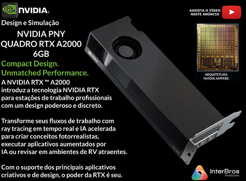 NVIDIA PNY QUADRO RTX A2000 6GB DDR6 PCIe 4.0 x16 Graphics Card , Ampere Architecture , VCNRTXA2000-PB , VCNRTXA2000-BLK - comprar online