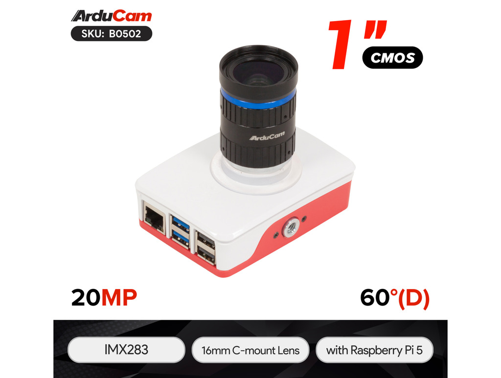 Arducam Pivistation 5 Klarity, 20MP IMX283 All-in-one High Sensitivity Raspberry Pi 5 Camera Kit , B0502