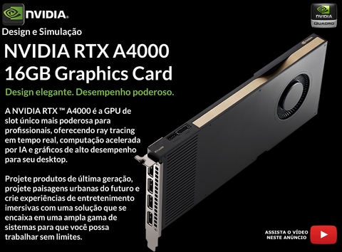 NVIDIA PNY QUADRO RTX A4000 16GB DDR6, PCIe 4.0 x16 Graphics Card , Ampere Architecture , VCNRTXA4000-PB - comprar online