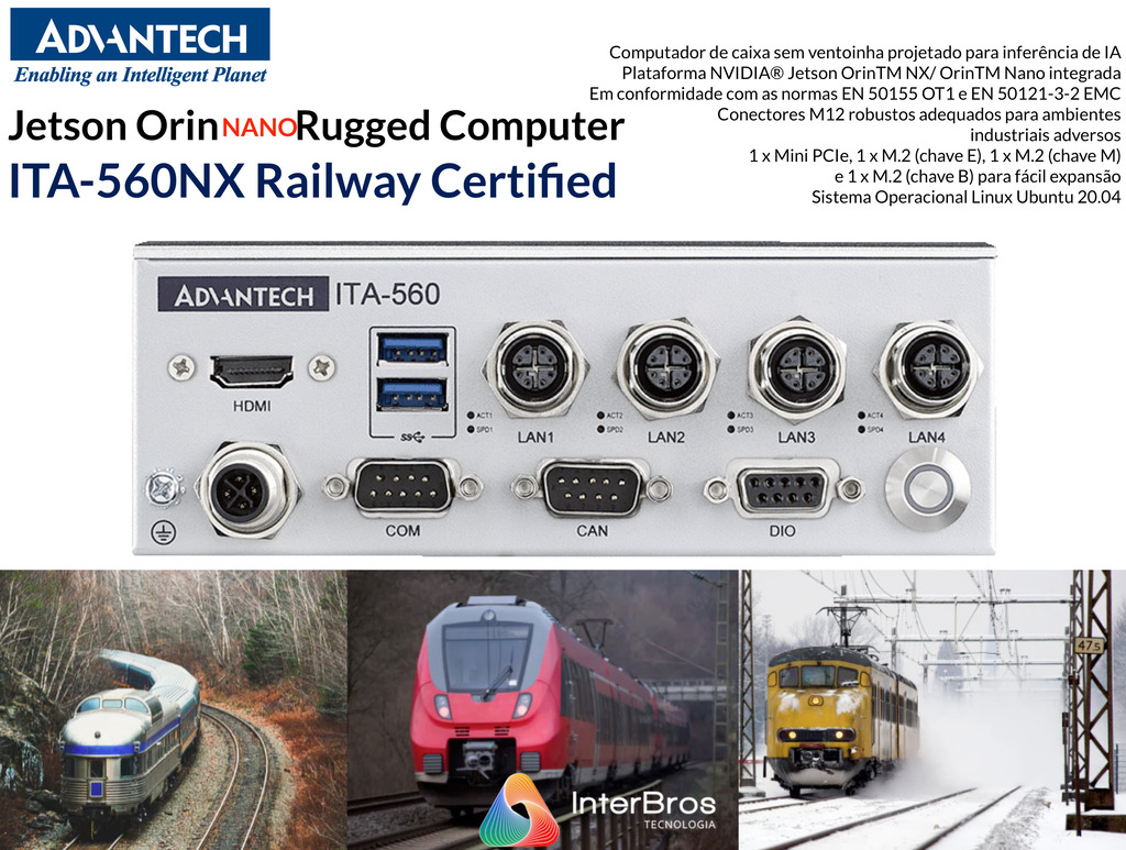 Advantech ITA-560Nano Jetson Orin Nano Rugged Computer Railway Certified , EN 50155 & EN 50121 Railway Power Standard - comprar online