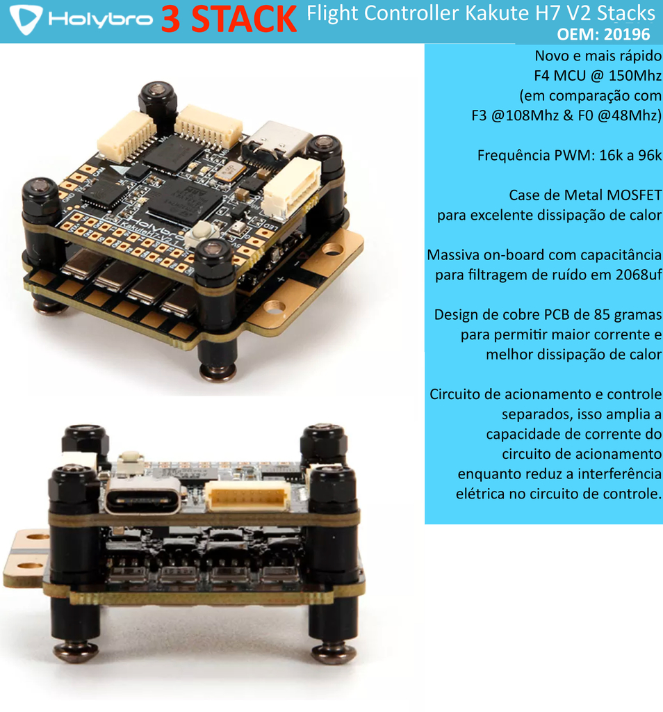 Holybro Kakute H7 V2 Stacks l Flight Controller with Bluetooth | FPV Flight Controller | Controlador de Voo l Drones, Robôs e UAVs | 20194 l 20195 l 20196 l 20197