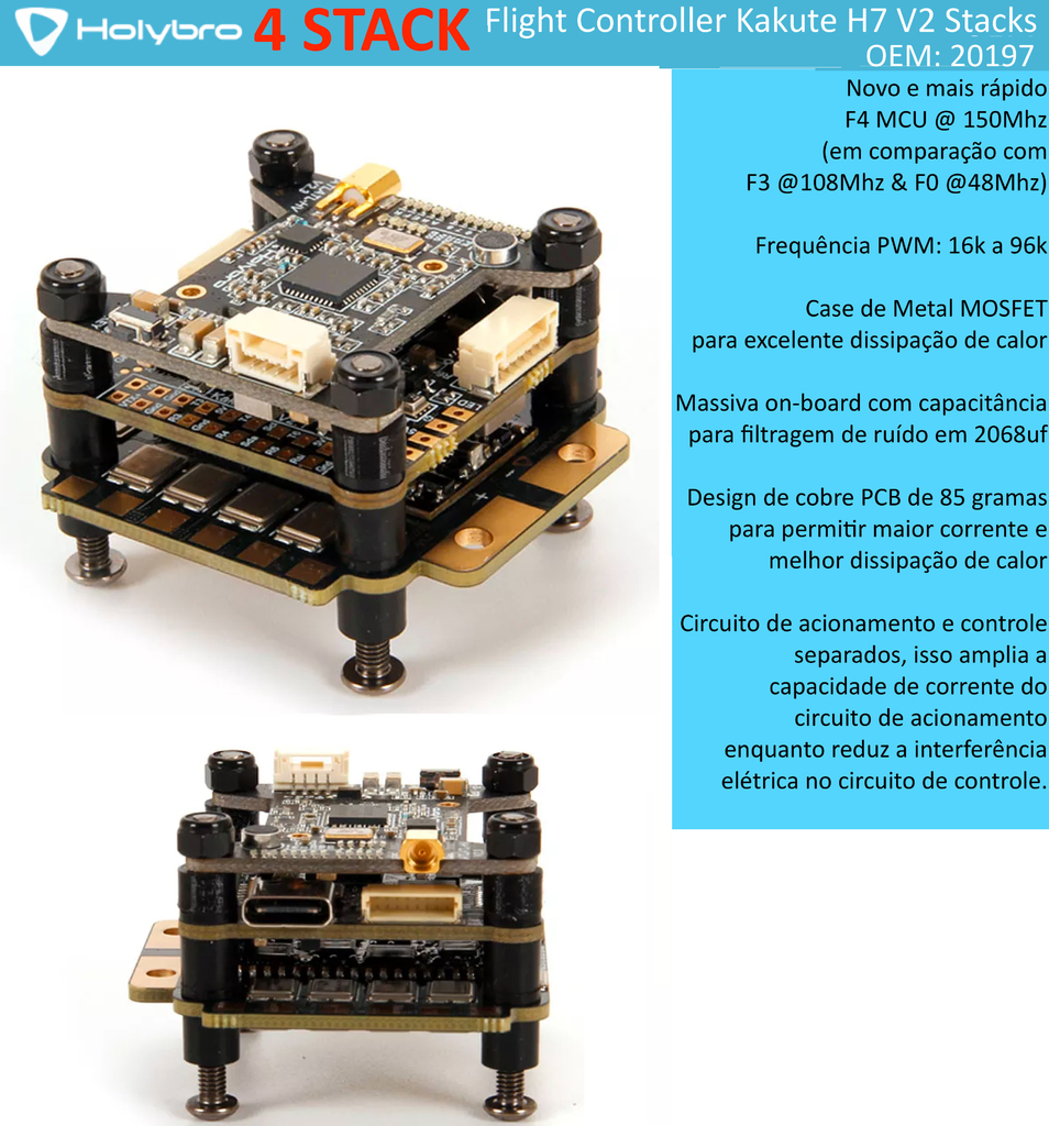 Image of Holybro Kakute H7 V2 Stacks l Flight Controller with Bluetooth | FPV Flight Controller | Controlador de Voo l Drones, Robôs e UAVs | 20194 l 20195 l 20196 l 20197